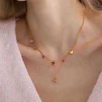 Collier en Acier Inoxydable Plaqué Or 18K avec Pendentif Fleur et Zircon en Forme de Scarabée pour Femme, Bijou Animal Étanche, Vente en Gros