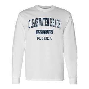 Camiseta de manga larga Clearwater Beach Florida Vintage Sports Navy establecida en 1915 - Product Image 1