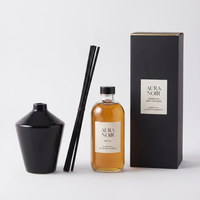 Ensemble diffuseur de parfum en céramique noire de luxe, récipient géométrique personnalisé avec flacon de recharge, bâtonnets en fibre, emballage cadeau, vente en gros