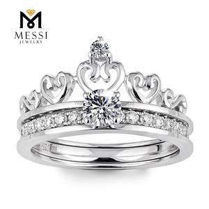 ชุดแหวนแต่งงานทรงมงกุฎประดับเพชรโมอิสซาไนต์ของเมสซี่ เครื่องประดับทอง 14k 18k แหวนแต่งงานแบบคู่แยกส่วน - Product Image 1