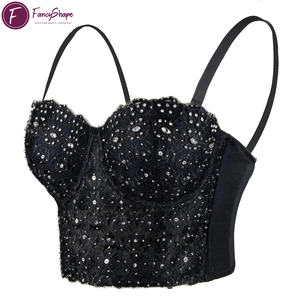 Top Bustier Sexy in Pizzo Naturale con Strass per Donna, Corsetto in Rete per Feste e Addii al Nubilato - Product Image 1