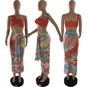 Vêtements d'été <span class=keywords><strong>Piece</strong></span> Tube Top Trending Floral Pencil Beach Wrap 2 Pc Skirt Print Women 2-Pieces Set - Product Image 2