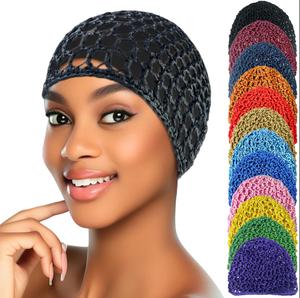 Filet à cheveux en maille rayonne tricot <span class=keywords><strong>Snood</strong></span> femmes bonnet de sommeil au crochet tissage couvre-chef filets à cheveux faits à la main coloré tressé chapeau perruque poignée de cheveux - Product Image 1