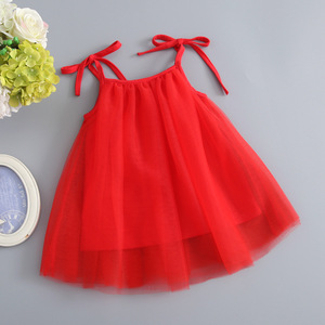 Kids Latest Party Wear Dresses Baby European Style Girls Red Sleeveless Dress for Fat Girl of China - Product Image 3