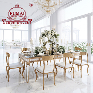 Table de banquet élégante FUMAI avec cadre en métal doré et plateau en verre trempé pour les événements d'hôtel et de mariage - Product Image 6