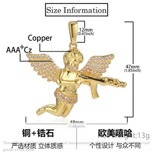 จี้รูปเทวดาพร้อมปืนประดับเพชรโมอิสซาไนต์ รุ่น Iced Out Revenge Angel S925 เงินแท้ชุบทองคำแท้ ดีไซน์แบบฮิปฮอป งานสั่งทำพิเศษ - Product Image 2