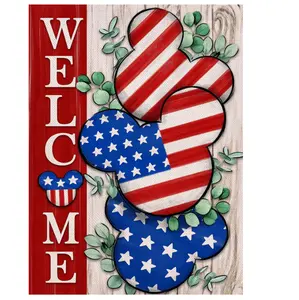 Welcome 4th of July Stars Stripes Cartoon Mouse Patriotic Decorative Garden Flag, Summer Outdoor Small Home Decor Flag