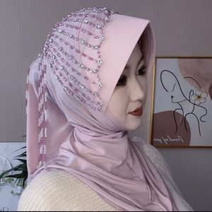 <span class=keywords><strong>Hijab</strong></span> instantané gris élégant pour femmes avec pampilles en strass faites à la main, foulard musulman de luxe parfait pour les mariages et les fêtes - Product Image 5