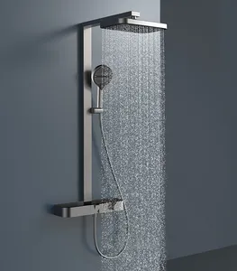 Gun Grey Piano LED Shower Set Digital Smart Brass Bañera Lluvia Grifo termostático Lluvia caliente y fría