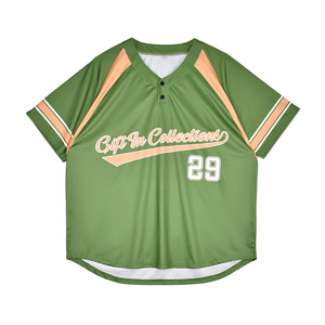 Custom <b>Mesh</b> 2 Button Down Baseball Jersey Youth V Neck Baseball Full Sublimation Breathable <b>Green</b> Color Baseball Uniform Jersey - Product Image 1