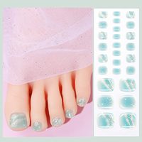 Bandes de gel semi-durcies pour ongles de pieds, motif vague océanique bleue, marque privée, autocollants en gel UV/LED pour ongles de pieds, 26 bandes pour pédicure, nail art