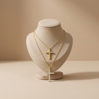 316L Edelstahl Kreuz-Schmuckset mit Zirkonia-Besatz, Goldton, Halskette und Ohrringe, Hypoallergen, Individuelles Design