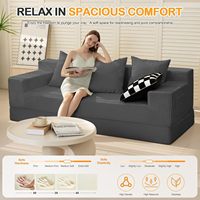 Sofá Cama Moderno de 3 Plazas, de Corduroy sin Estructura, con Brazos Cuadrados, Plegable, Convertible, Futón Compresible, 3 Almohadas, Portátil, para Sala de Estar