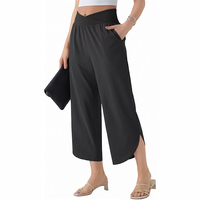 Pantalones Capri de Cintura Alta Cruzada para Mujer, Talla Grande, Pierna Ancha, Casuales, para Verano, Playa, Vacaciones, con Bolsillos, Personalizados OEM ODM