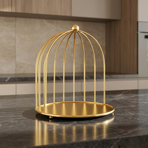 Ornement moderne en métal doré en forme de cage à oiseaux, finition polie, décoration de table, décoration d'intérieur, résistant à la rouille - Product Image 1