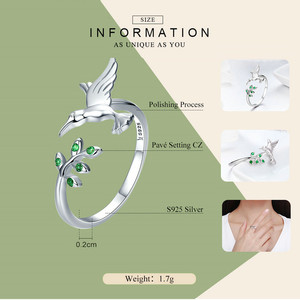 Nhà Máy 925 Sterling Silver Bird & Cây Mùa Xuân Lá Kích Thước Mở Ngón Tay Nhẫn Cho Phụ Nữ Sterling Bạc Trang Sức Scr323 - Product Image 6