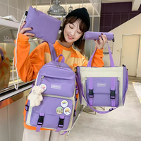Nouvel ensemble de sacs à dos d'école imperméables géométriques ODM pour ordinateur portable, 4 pièces, pour étudiants, unisexe, collégiens, adolescentes, en polyester