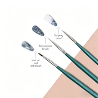 Ensemble de 6 pinceaux de nail art professionnel avec manche émeraude, stylo à rayures multi-usages pour gel UV, fournitures de manucure