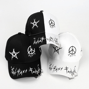 Black White Unisex <b>Snapback</b> <b>Cap</b> With Rivet Metal Rings Street Hip Hop Baseball Hat Polyester Cotton Canvas Print Design - Product Image 1