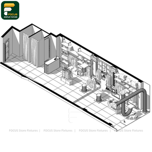 ชั้นวางเสื้อผ้าแบบมีแผงบุผนังสำหรับร้านเสื้อผ้าทันสมัย ตู้แขวนเสื้อผ้าพร้อมอุปกรณ์ตกแต่งร้านค้า - Product Image 6