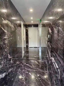 Dalle de marbre italien Tempête cosmique élégante et poétique Dalle de marbre noir cambrien Motifs d'encre blanche Splash Pierre naturelle - Product Image 5