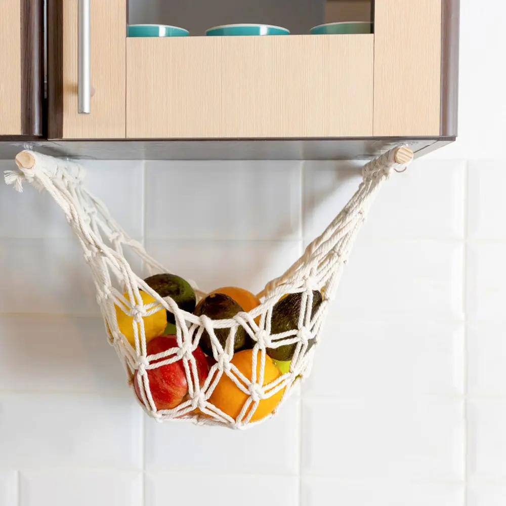 Hand Weven Fruit Netto Zak Keuken Decor Opknoping Mand Katoenen Touw Boho Tapijt Muur Plank