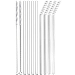 Ensemble de pailles en verre résistantes à la chaleur, courbées et droites, emballage neutre, combinaison multicolores - Product Image 1