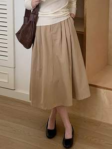 महिलाओं के लिए जेबों के साथ सफेद लंबी पोशाक स्कर्ट, महिलाओं के लिए उच्च कमर की लंबी सूती स्कर्ट - Product Image 5