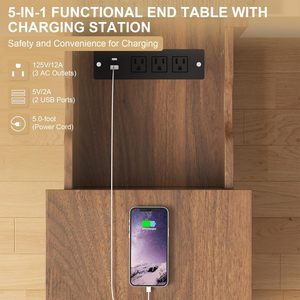 Tavolino <span class=keywords><strong>da</strong></span> Caffè Moderno con Stazione di Ricarica 24'' in Legno Ecologico con Prese Integrate per Soggiorno - Product Image 4
