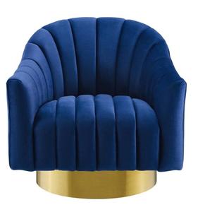 Sillón de terciopelo de alta calidad, Silla giratoria con base de acero inoxidable dorado al mejor <span class=keywords><strong>precio</strong></span>, silla decorativa azul marino para sala de estar para eventos - Product Image 2