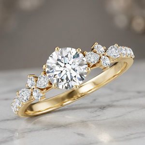 Anillo de Compromiso de Lujo con Diamante Cultivado en Laboratorio de Corte Redondo Vintage, con Piedras Laterales en Forma de Pera, Oro de 10K, 14K, 18K, Plata 925, 935, para Regalo de Boda - Product Image 1