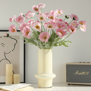 Fleur de pavot artificielle à 4 têtes, fleur en soie rose, haute simulation, décoration d'intérieur, accessoire de mariage - Product Image 3