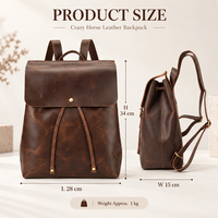 Sac à dos vintage en cuir Crazy Horse avec logo personnalisé, sac à dos de voyage pour femme, sac à dos en cuir véritable avec cordon de serrage pour femme