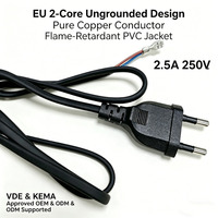 Câble d'alimentation standard européen certifié VDE 3A/5A, fiche 2 broches Allemagne Vietnam, connecteur IEC C7 pour équipement industriel