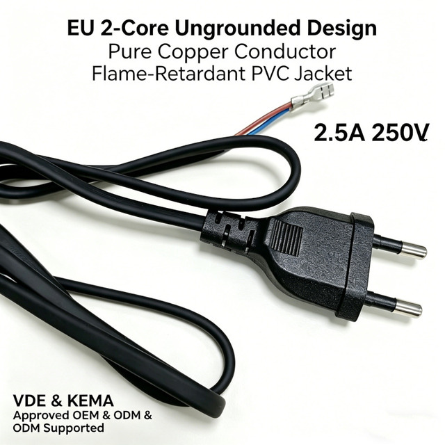 Euro Standard EU Power Cord Cable VDE Certified 3A/5A  2 Pin Plug Germany Vietnam IEC C7 Connector For Industrial Equipment