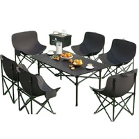 Équipement de camping en plein air, ensemble de table et de chaises pliantes portables, 6 chaises + 1 table longue, table et chaises de camping légères