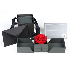 Amazon Top Selling preserved roses in a box preserved roses in acrylic box with Drawer for Valentine's Day Gift