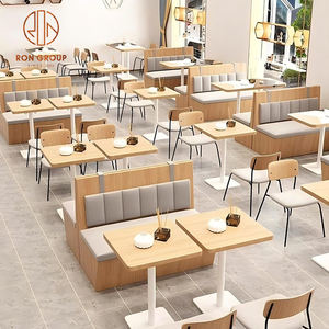 Meubles de restaurant, ensemble de salle à manger, tables de café en bois avec chaises beiges, sièges de banquette en cuir pour café commercial - Product Image 4