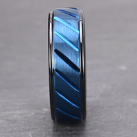 Bague en tungstène bleu et noir plat en satin deux tons CNC Comfort Fit Alliance en tungstène plaqué bleu Bijoux faits à la main