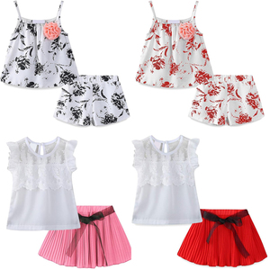 Set Estivo per Bambine, Top Senza Maniche e Pantaloncini, <span class=keywords><strong>Completo</strong></span> a 2 Pezzi, Outfit Floreale Casual per Bambini, Ideale per Gite e Feste - Product Image 1