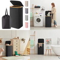 Grands paniers à linge pliables pour vêtements avec couvercle en bambou, en toile Oxford, paniers de rangement pour trier le linge