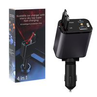 Chargeur de voiture à lumière ciel étoilé 30W et 15W, angle réglable, avec deux câbles rétractables flexibles, pratique pour 4 appareils