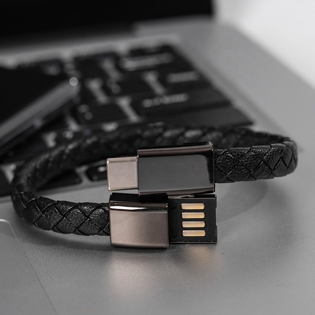 White Black Brown Leather Braided Bracelet Aluminum Alloy Case 20cm/22.5cm USB Type C Pure Copper Conductor Foil Shielded Data