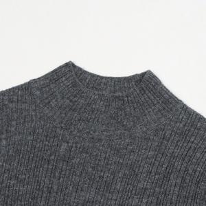 Women's <b>Grey</b> High Neck Long Sleeve Polyester/Nylon Midi Breathable Base Layer Knit Waist-Slimming Design <b>Pleated</b> A-Line <b>Skirt</b> - Product Image 2