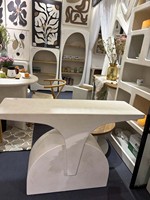 Table console en MDF de style art moderne, avec base unique, blanche, pour hall d'entrée, centre de table de luxe pour la maison, l'hôtel, l'appartement, le couloir