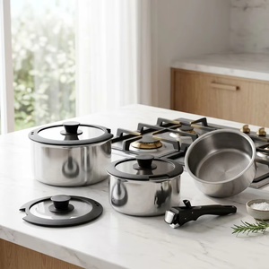 Batterie de cuisine en acier inoxydable 18/10 avec logo personnalisé, poignée <span class=keywords><strong>amovible</strong></span>, empilable, gain de place, <span class=keywords><strong>casseroles</strong></span> et poêles, compatible induction, vente en gros - Product Image 4