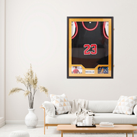 Kotak pajangan jersey kayu 60x80cm, dapat dikunci, dengan alas emas, bingkai kayu untuk kaos baseball, basket, sepak bola, hoki