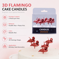 Bougies d'anniversaire flamant rose 3D métalliques rouges personnalisables en gros, 5 pièces, en plastique et cire de paraffine, pour fournitures de fête