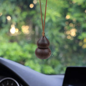 Bonne chance bois sculpté gourde ornement chanceux calebasse Feng Shui Figurine bricolage pendentif breloque voiture diffuseur de parfum pour la sécurité paisible - Product Image 5