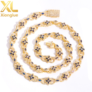Collar de circonitas con diseño de trébol de cuatro hojas y ojo, símbolo infinito, cadena con botón abatible, joyería hip hop - Product Image 1